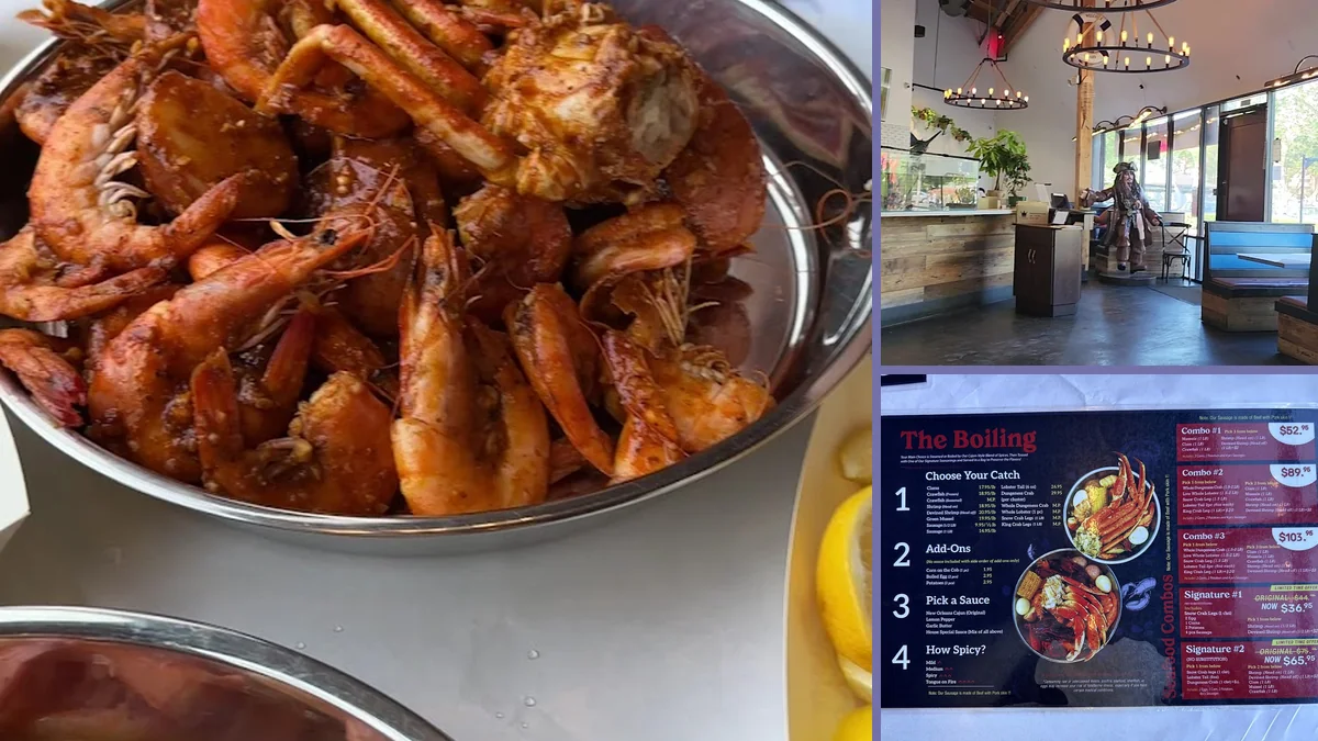 Cajun plates with crab, shrimp, and sides.