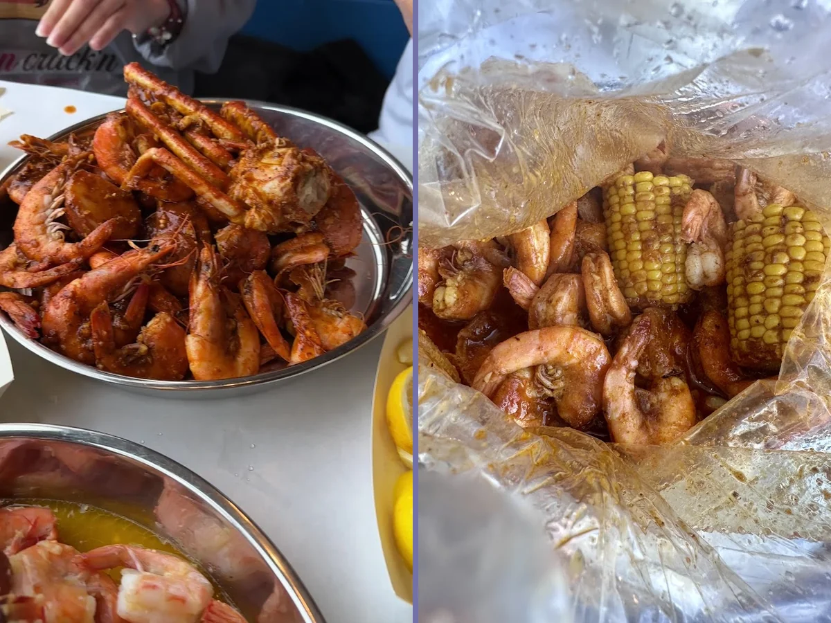 Seafood boils served on a casual dining table.